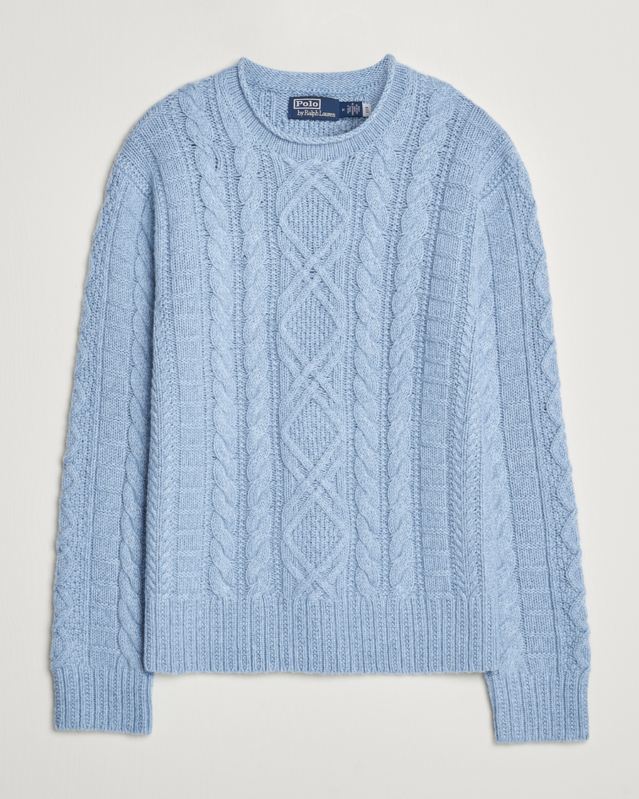Herren | Pullover | Polo Ralph Lauren | Cotton Aran Knitted Sweater Light Chambray Heather