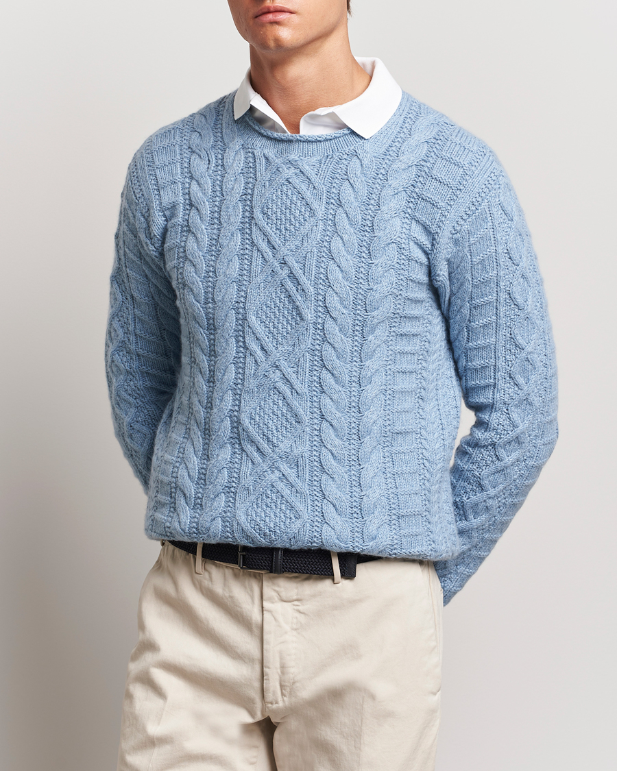 Herren | Pullover | Polo Ralph Lauren | Cotton Aran Knitted Sweater Light Chambray Heather