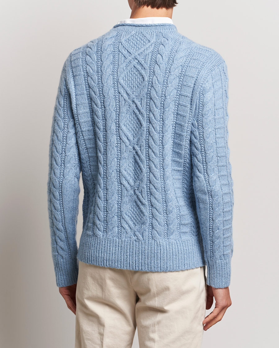 Herren | Pullover | Polo Ralph Lauren | Cotton Aran Knitted Sweater Light Chambray Heather
