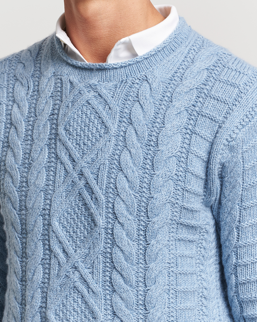 Herren | Pullover | Polo Ralph Lauren | Cotton Aran Knitted Sweater Light Chambray Heather