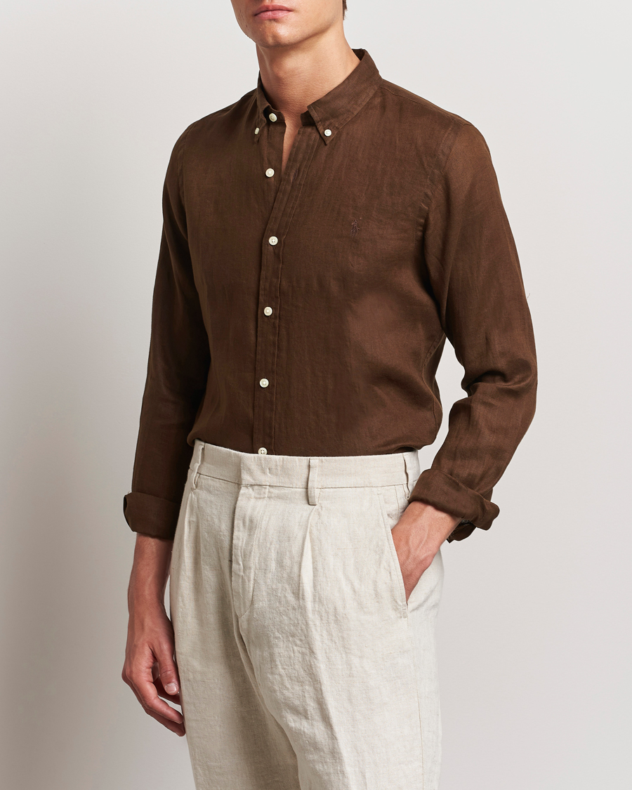 Herren | Hemden | Polo Ralph Lauren | Slim Fit Linen Button Down Shirt Chocolate Mousse