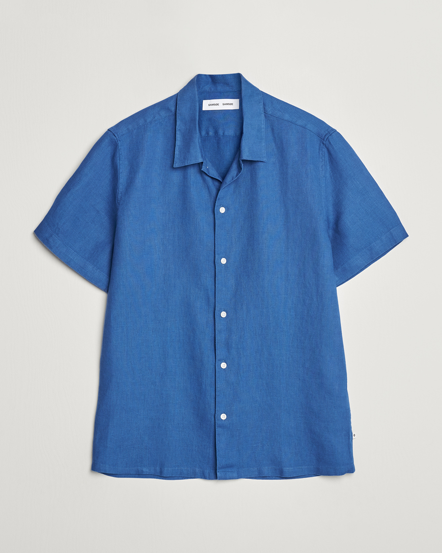 Herren | Neu im Onlineshop | Samsøe Samsøe | Saavan Linen Short Sleeve Shirt Déja Vu Blue
