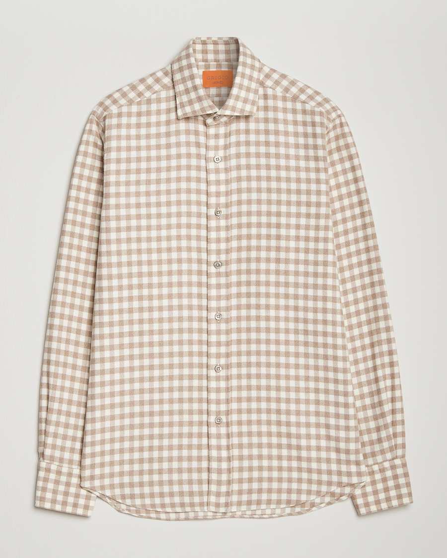 Herren | Hemden | Grigio | Washed Flannel Shirt Beige Check