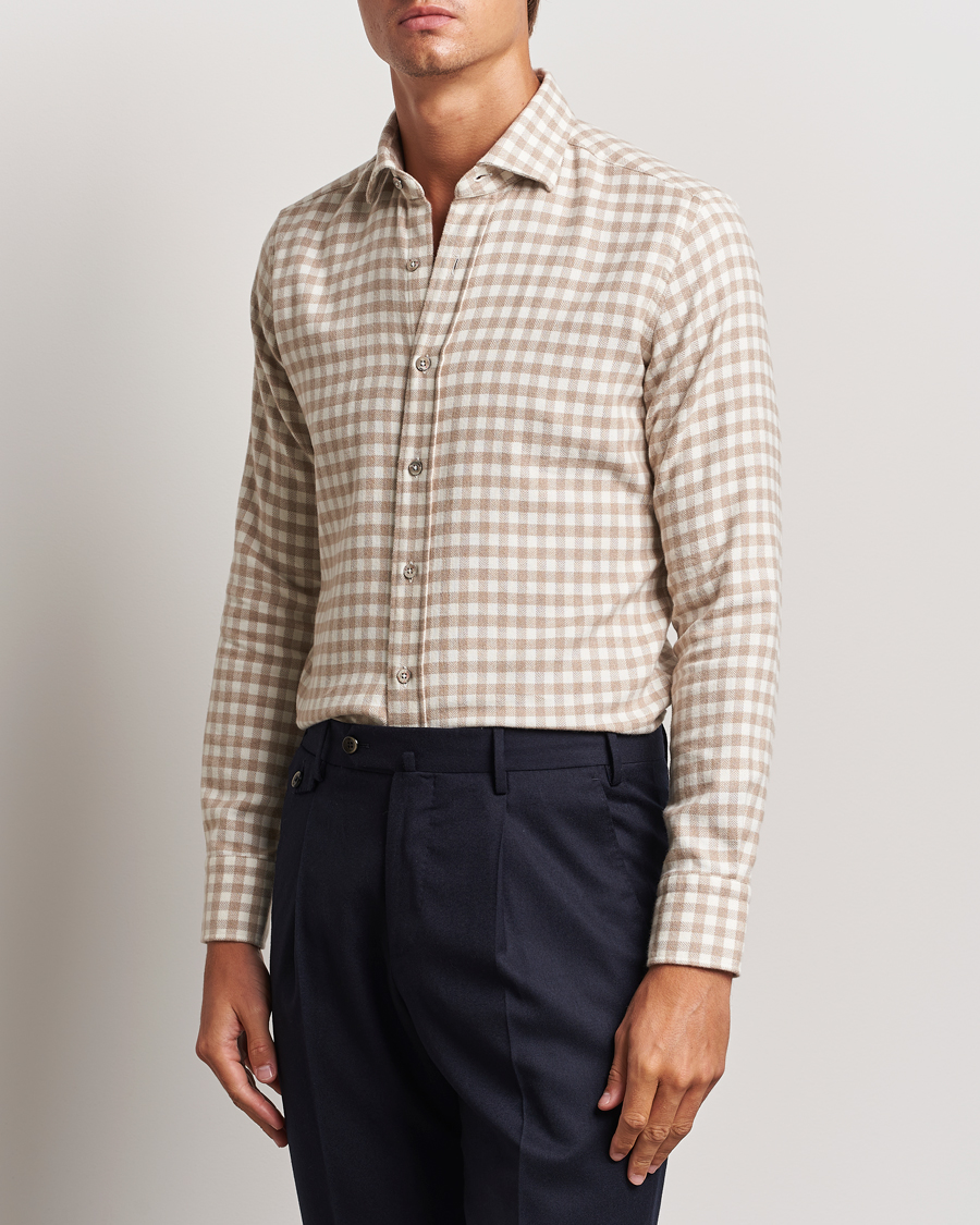 Herren | Hemden | Grigio | Washed Flannel Shirt Beige Check