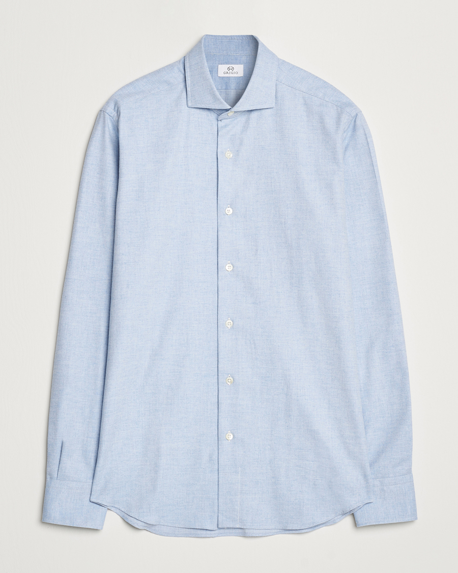 Herren | Hemden | Grigio | Washed Flannel Shirt Light Blue