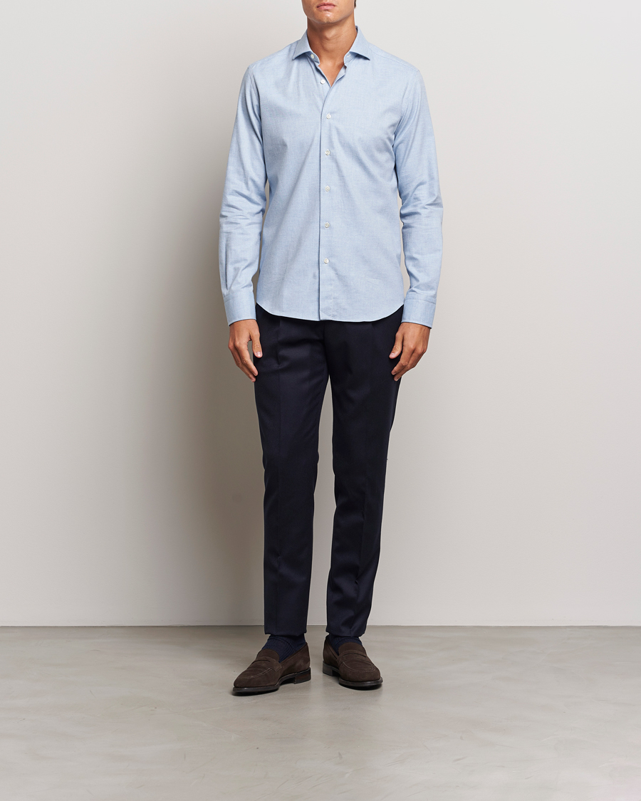 Herren | Hemden | Grigio | Washed Flannel Shirt Light Blue