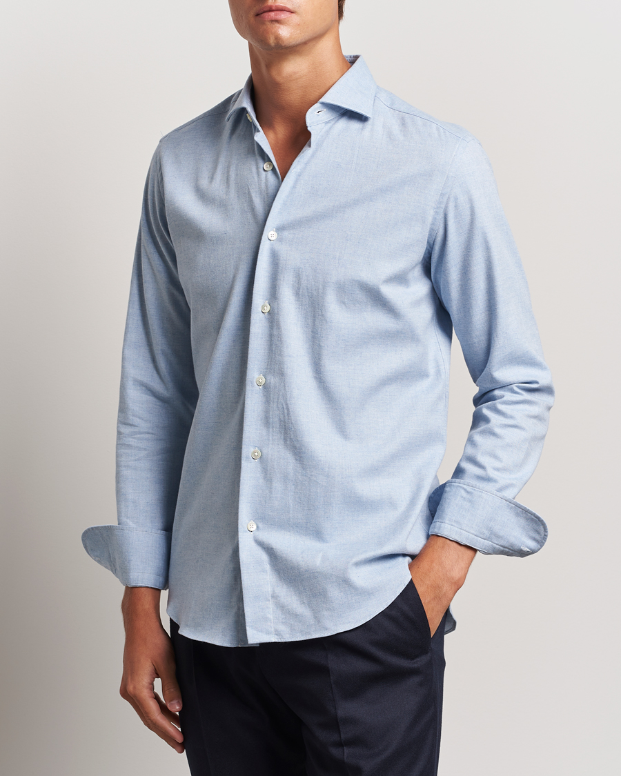 Herren | Hemden | Grigio | Washed Flannel Shirt Light Blue