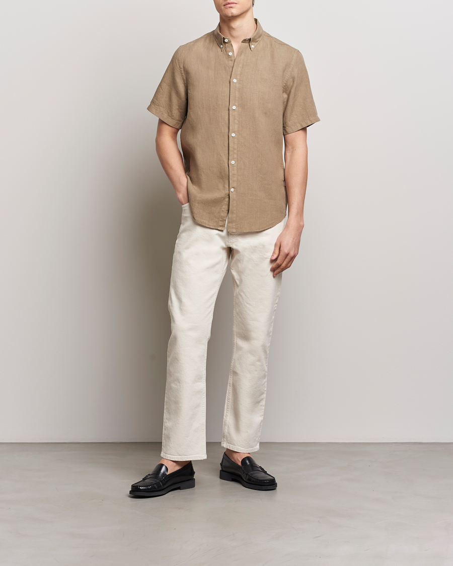 Herren | Hemden | NN07 | Arne Linen Short Sleeve Shirt Greige