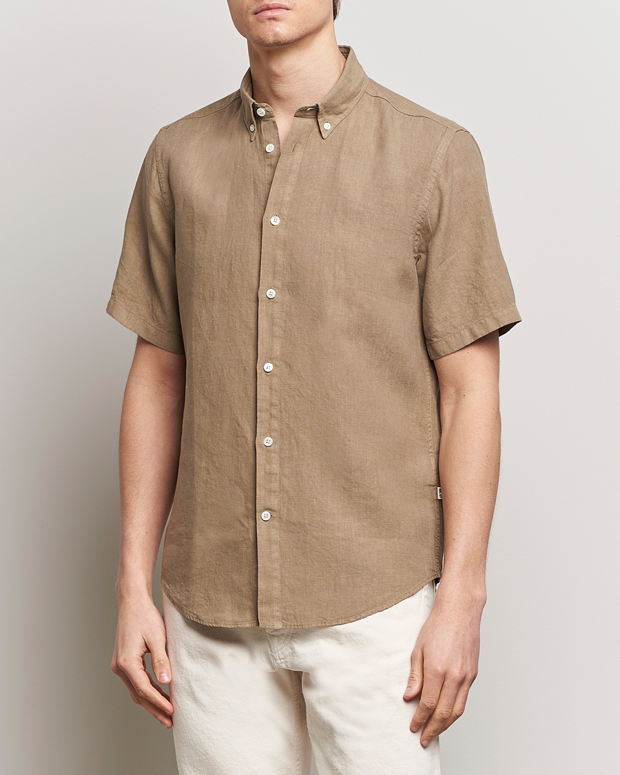 Herr | NN07 | NN07 | Arne Linen Short Sleeve Shirt Greige