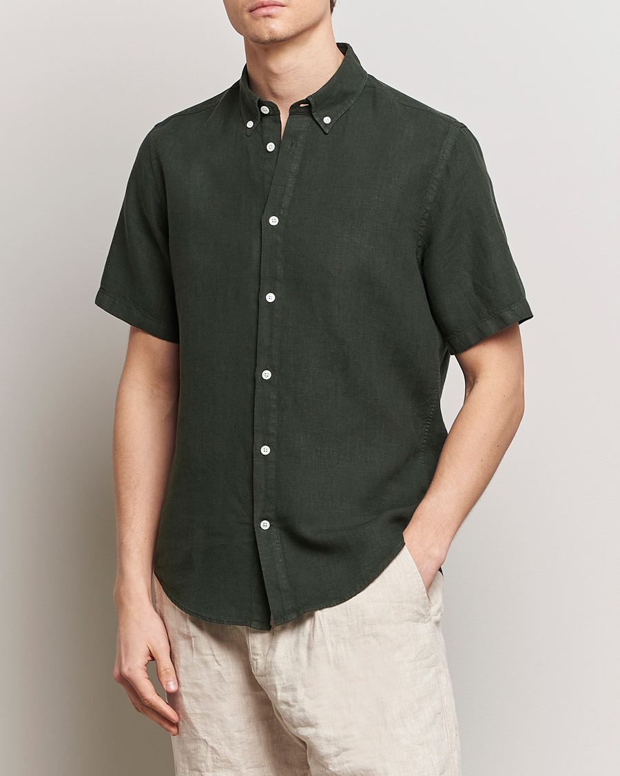 Herren | Neu im Onlineshop | NN07 | Arne Linen Short Sleeve Shirt Rosin Green