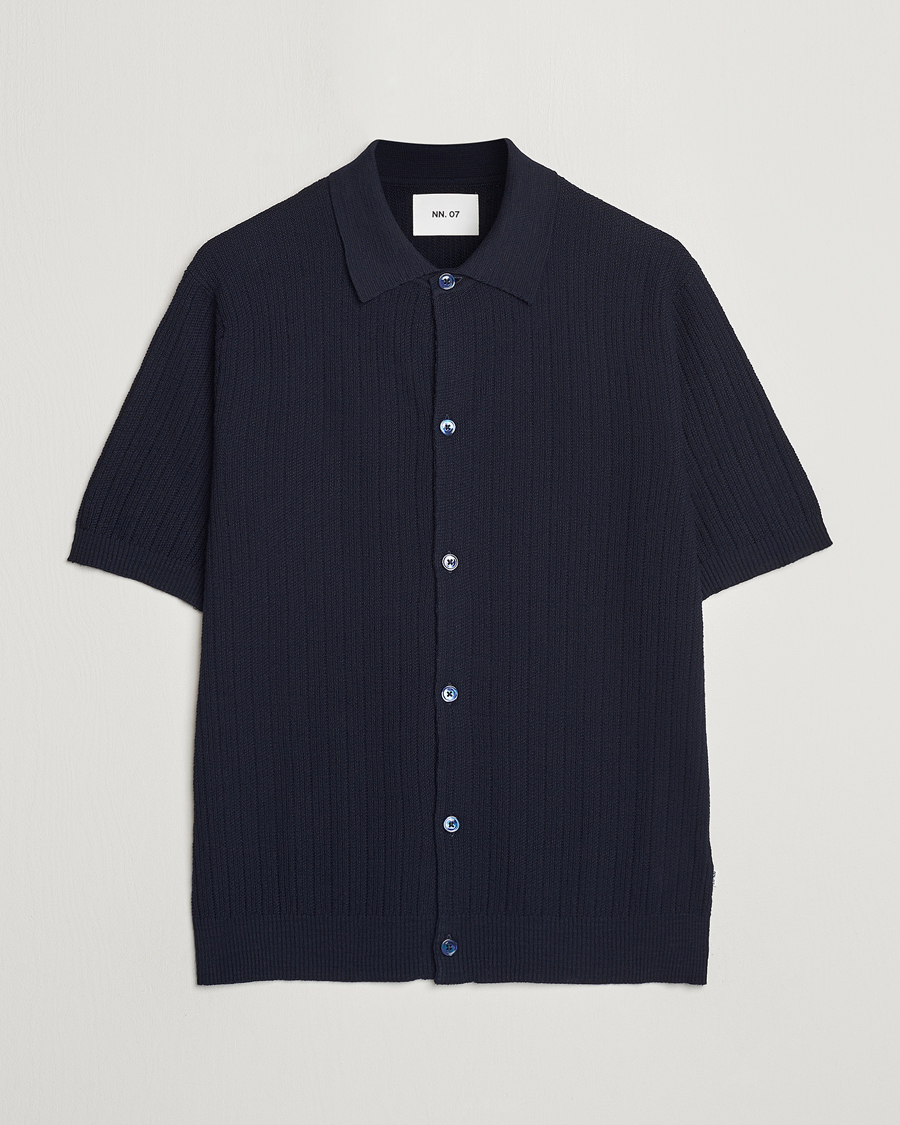Herren | Hemden | NN07 | Nolan Knitted Shirt Sleeve Shirt Navy Blue