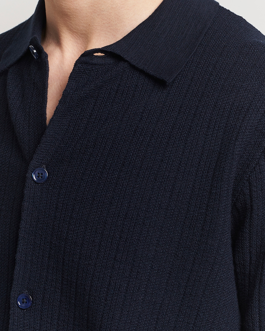 Herren | Hemden | NN07 | Nolan Knitted Shirt Sleeve Shirt Navy Blue