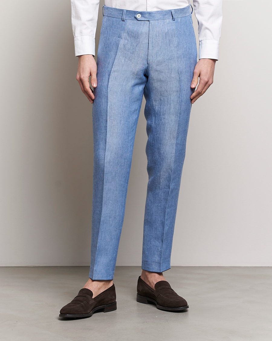 Herr | Oscar Jacobson | Oscar Jacobson | Denz Linen Trousers Smog Blue