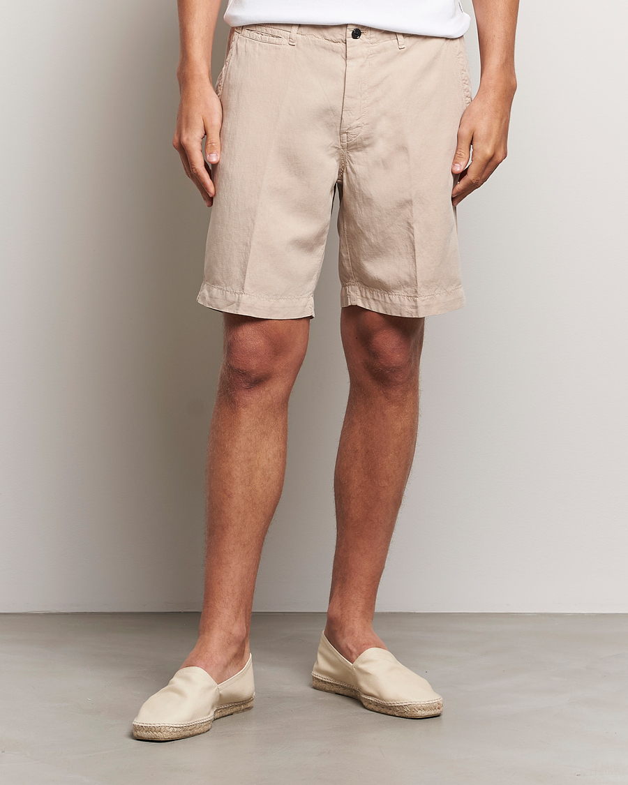 Herren | Shorts | Oscar Jacobson | Poggio Washed Linen Shorts Beige