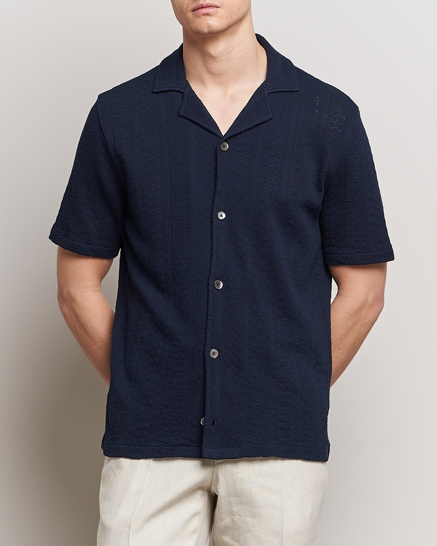 Herren | Neue Produktbilder | Oscar Jacobson | Mattis Reg Knitted Shirt Navy