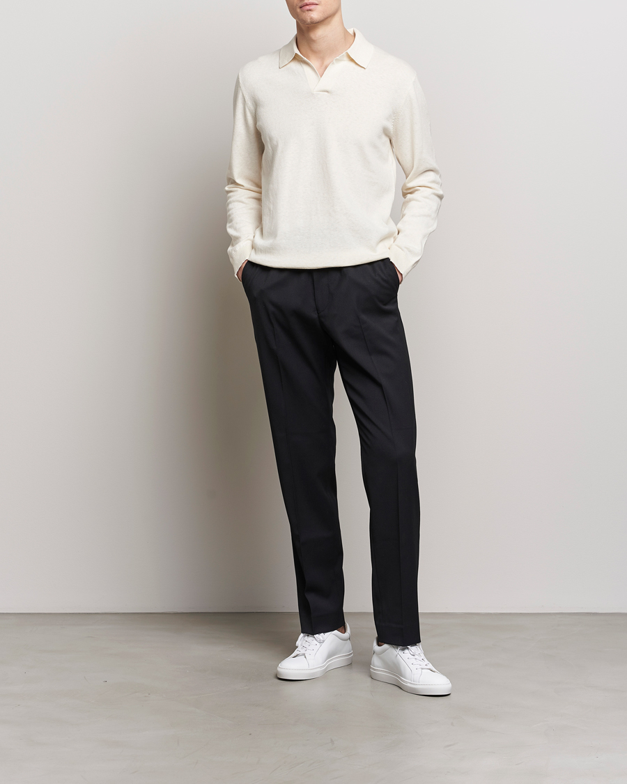 Herren | Pullover | A Day's March | Manol Cotton Linen Polo Off White