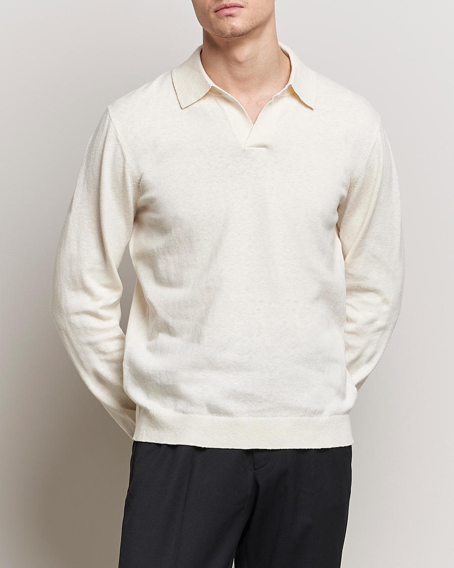 Herren | Pullover | A Day's March | Manol Cotton Linen Polo Off White