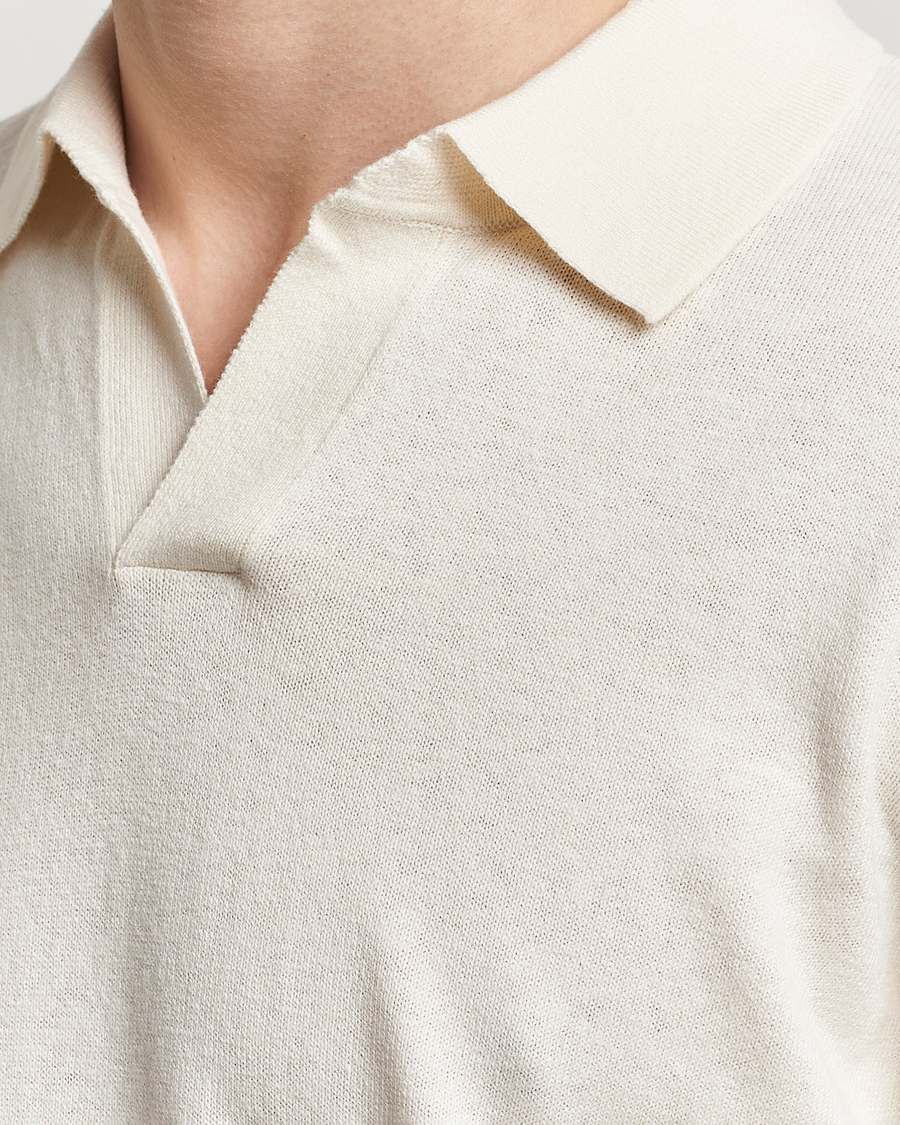Herren | Pullover | A Day's March | Manol Cotton Linen Polo Off White