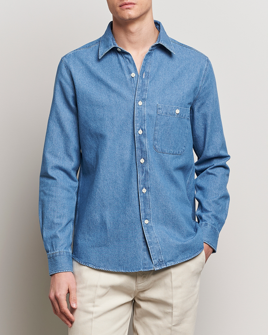 Herren | Hemden | A Day's March | Mason Sturdy Denim Shirt Light Blue