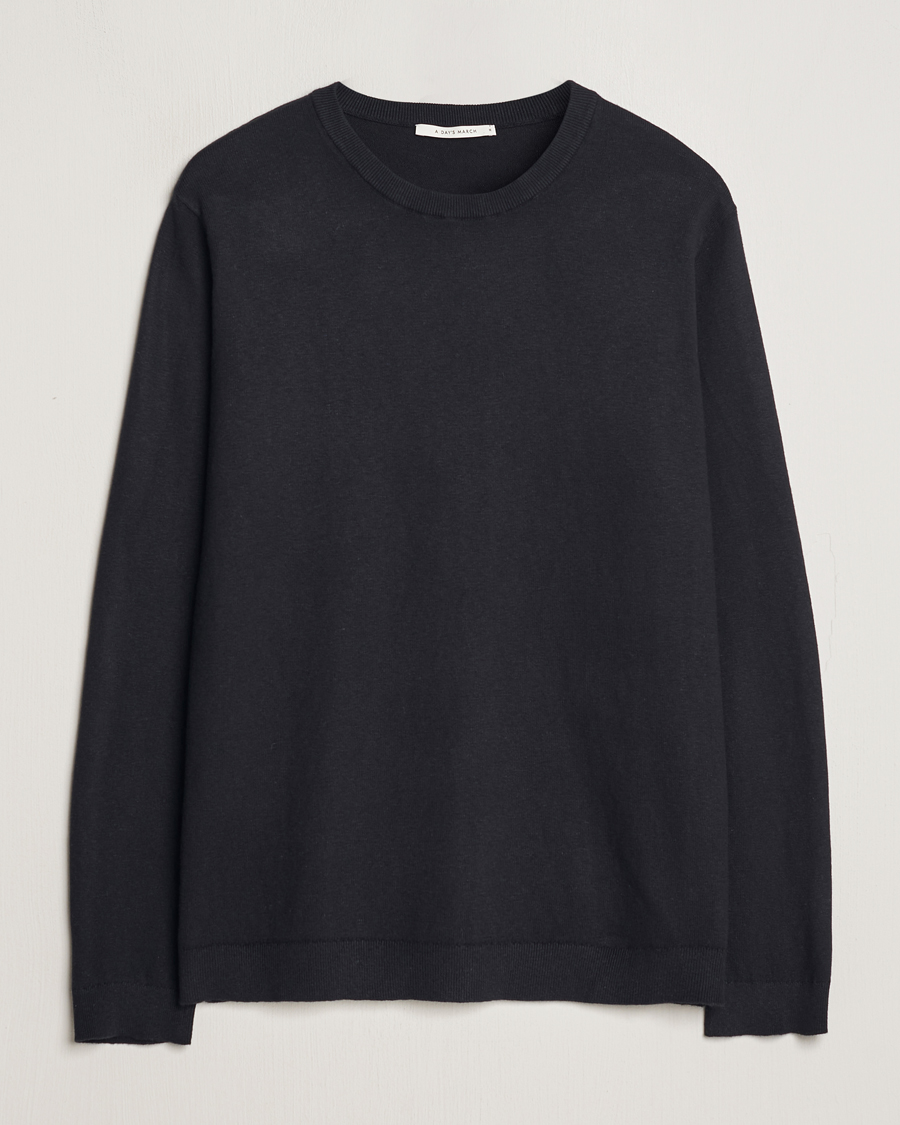 Herren | Pullover | A Day's March | Alagon Cotton/Linen Crew Black