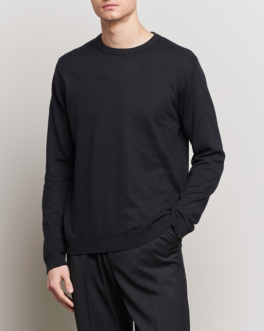 Men | Sweaters & Knitwear | A Day\'s March | Alagon Cotton/Linen Crew Black