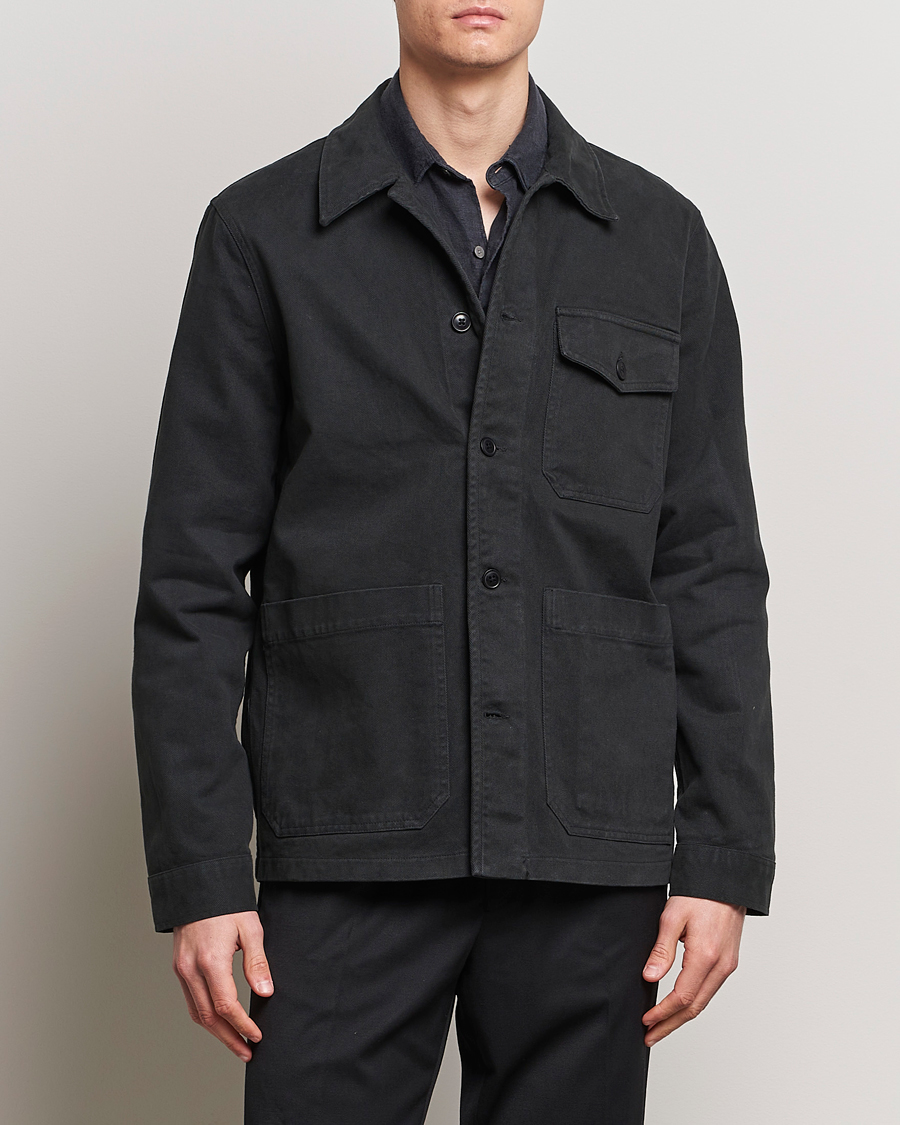 Herren | Overshirts | A Day's March | Patch Pocket Sturdy Twill Overshirt Off Black