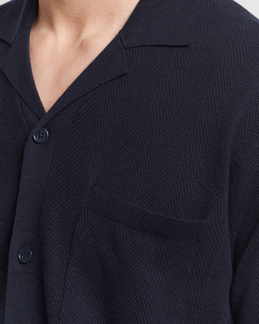 Herren | Hemden | A Day's March | Yamu Knitted Herringbone Shirt Navy