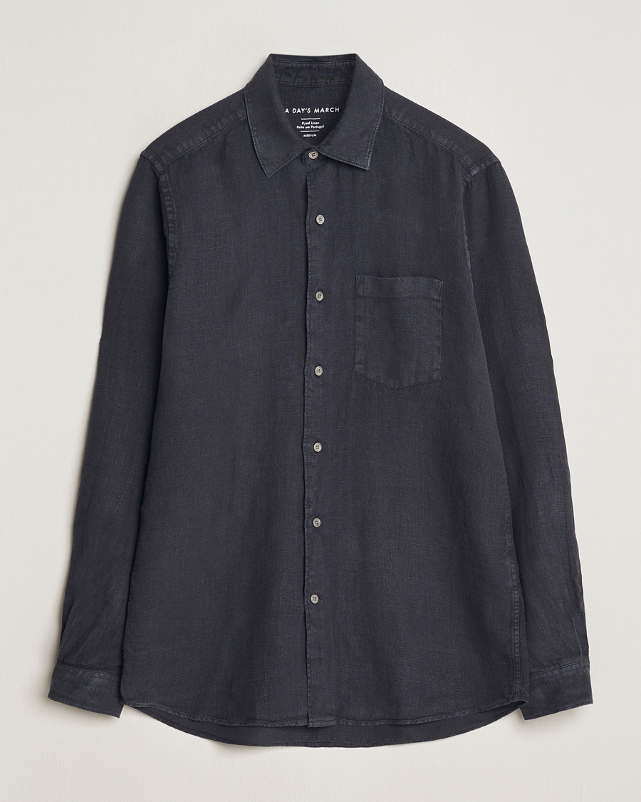 Herren | Hemden | A Day's March | Abu Linen Shirt Off Black