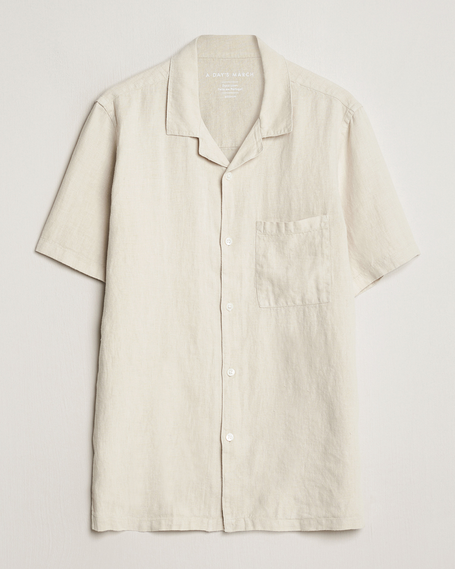 Herren | Hemden | A Day's March | Yamu Linen Short Sleeve Shirt Sand