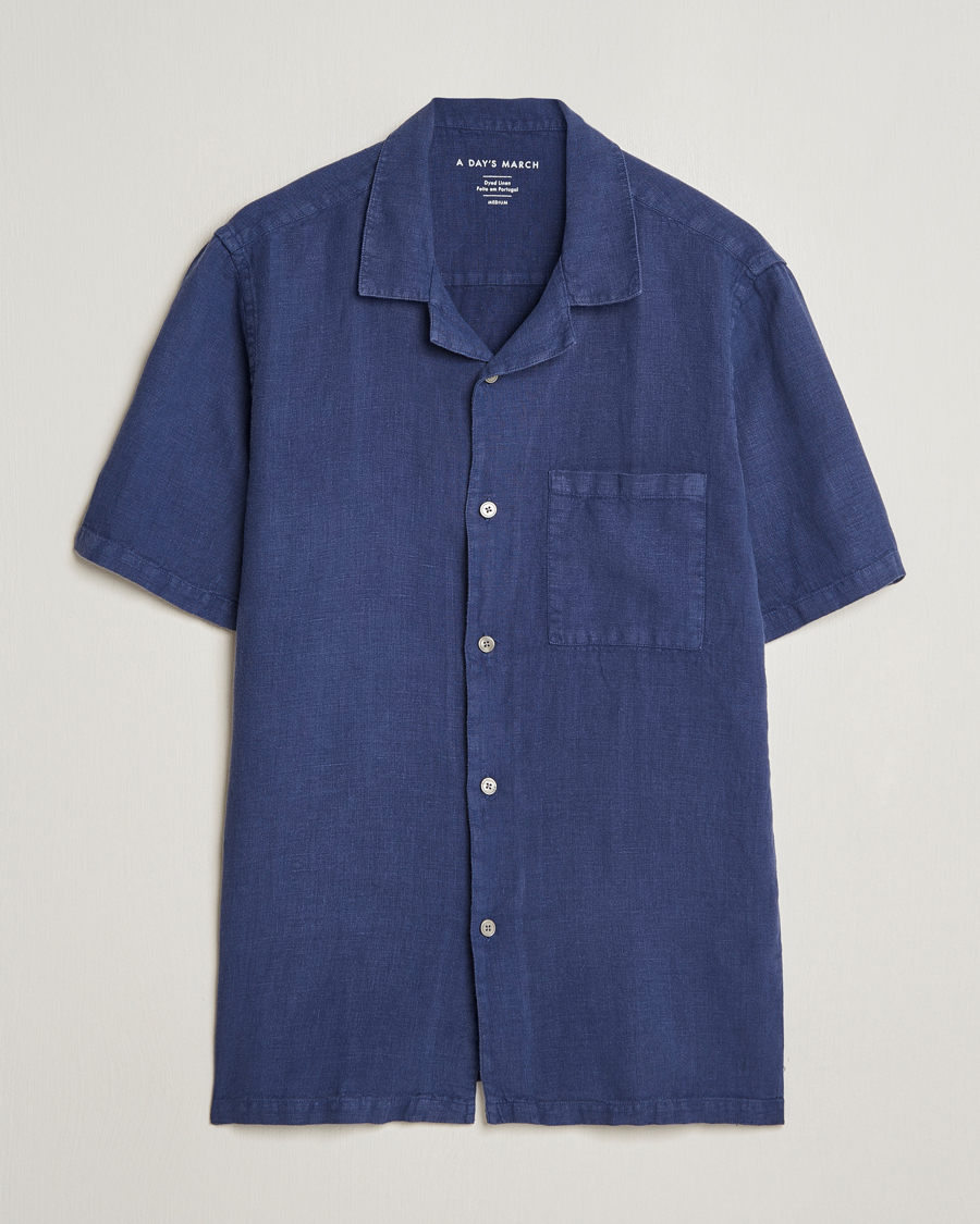 Herren |  | A Day's March | Yamu Short Sleeve Linen Shirt Brewers Blue