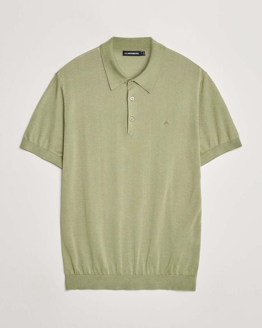 Herren | Poloshirts | J.Lindeberg | Ridge Lyocell Silk Polo Oil Green