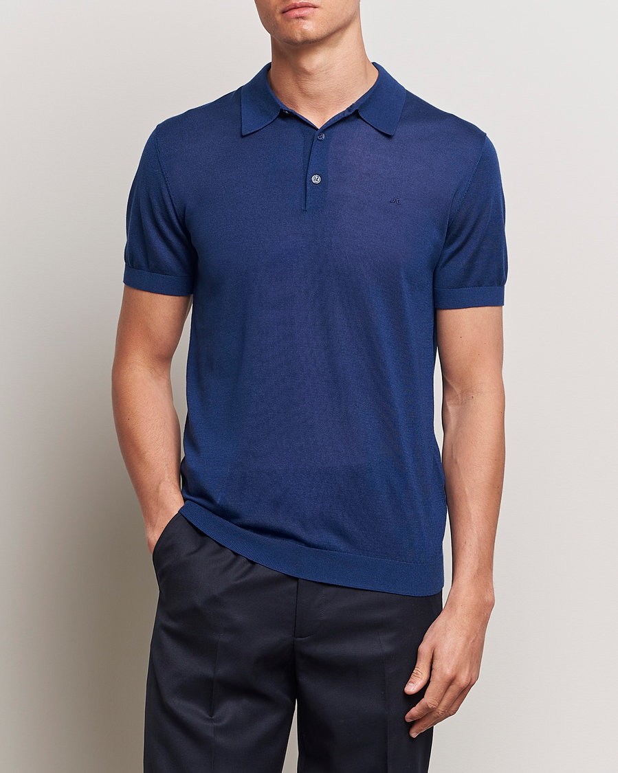 Herren | Poloshirts | J.Lindeberg | Ridge Lyocell Silk Polo Estate Blue