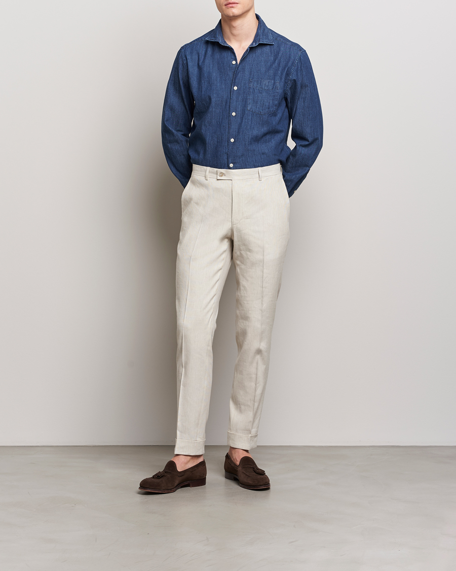 Herren | Hemden | Oscar Jacobson | Reg Fit Wide Spread C Dark Indigo Midnight Blue