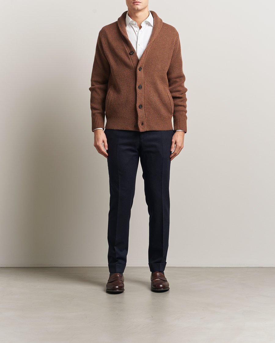 Herren | Pullover | Charles Tyrwhitt | Chunky Merino Shawl Neck Cardigan Toffee