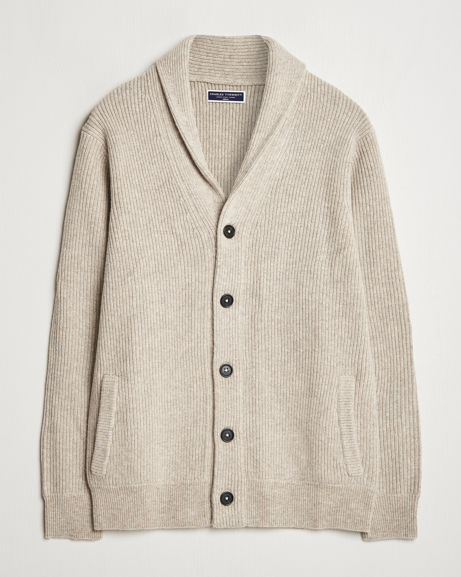 Herren | Pullover | Charles Tyrwhitt | Chunky Merino Shawl Neck Cardigan Oatmeal