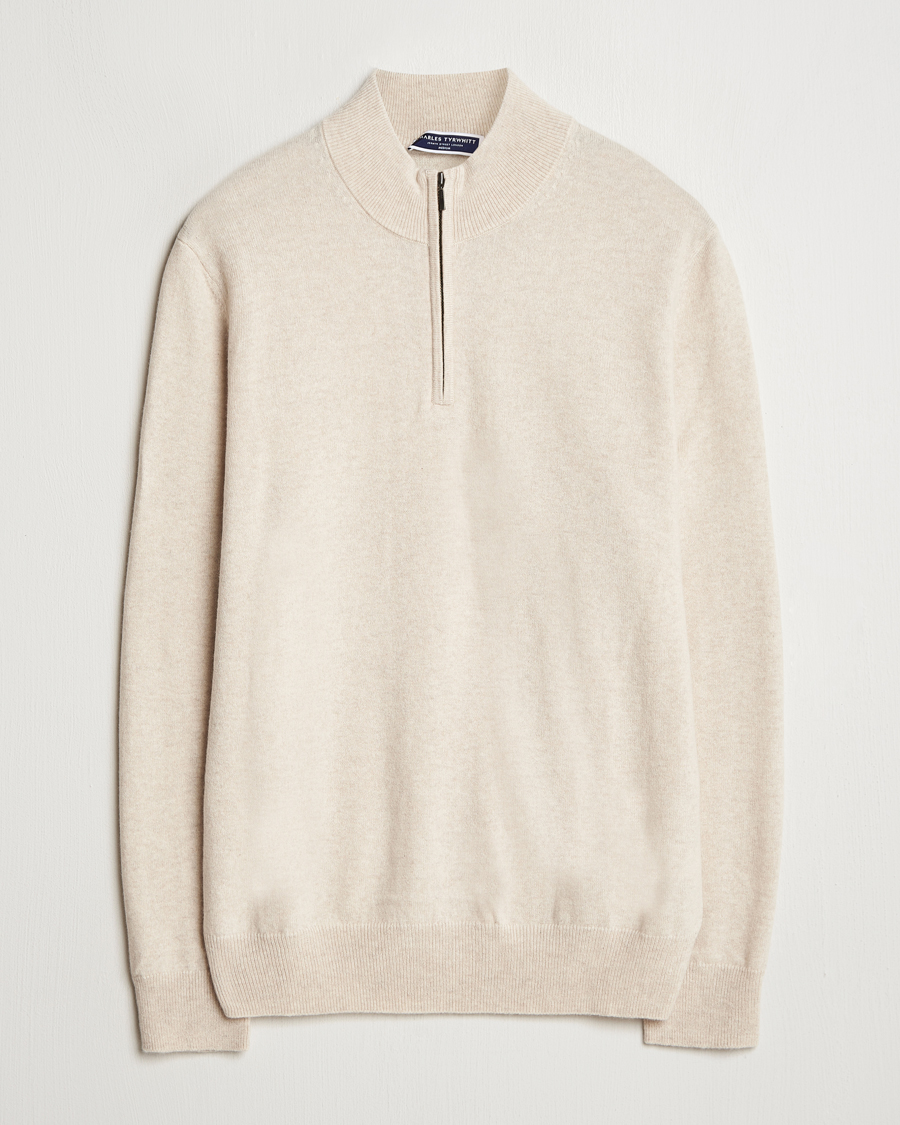 Herren | Pullover | Charles Tyrwhitt | Pure Cashmere Zip Neck Jumper Cream