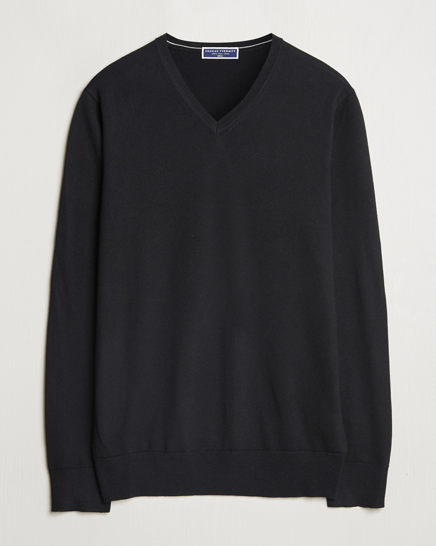 Herren | Pullover | Charles Tyrwhitt | Pure Merino V-Neck Jumper Black