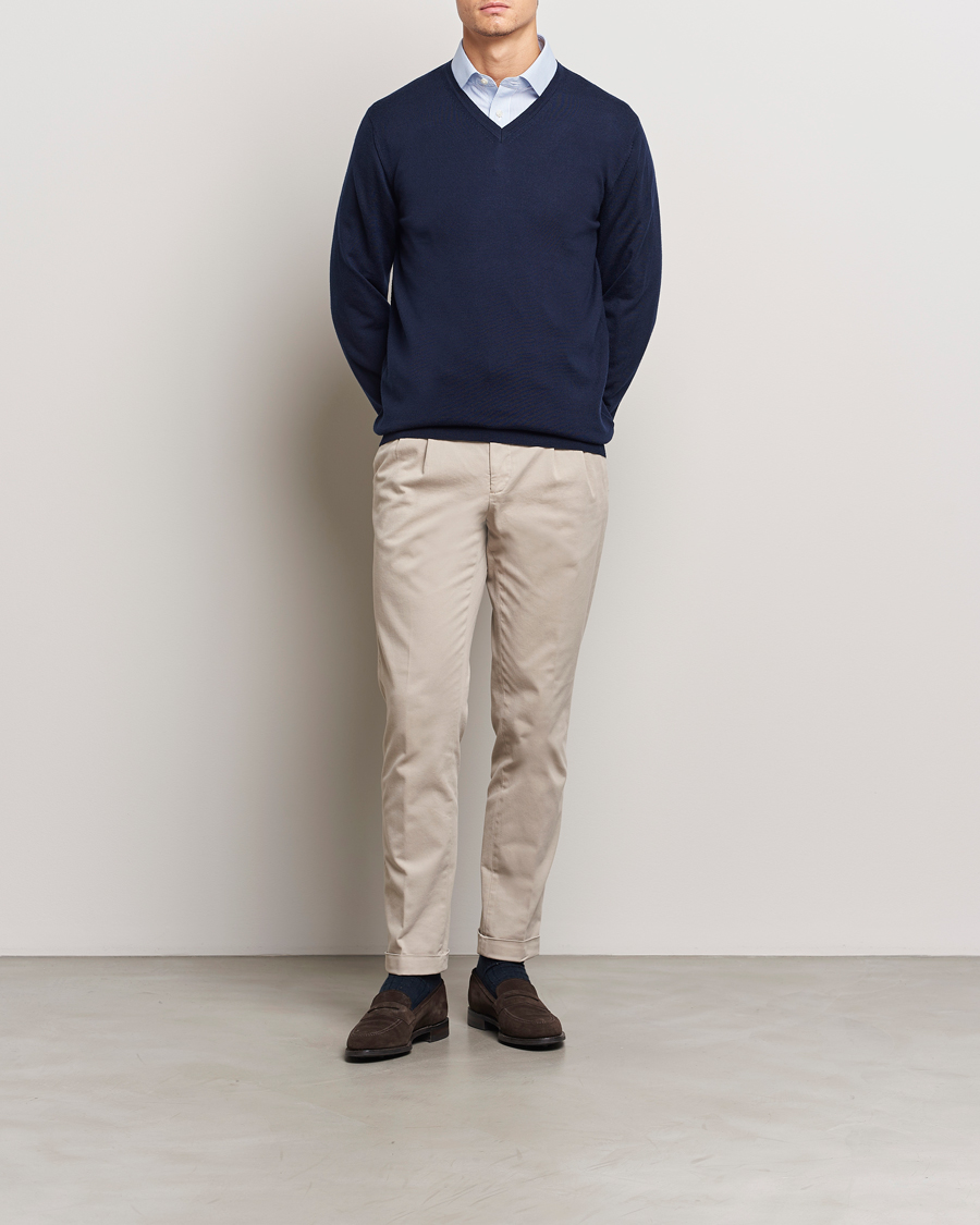 Herren | Pullover | Charles Tyrwhitt | Pure Merino V-Neck Jumper Navy