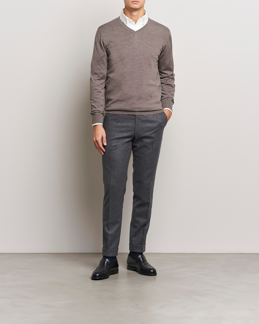 Herren | Pullover | Charles Tyrwhitt | Pure Merino V-Neck Jumper Mocha