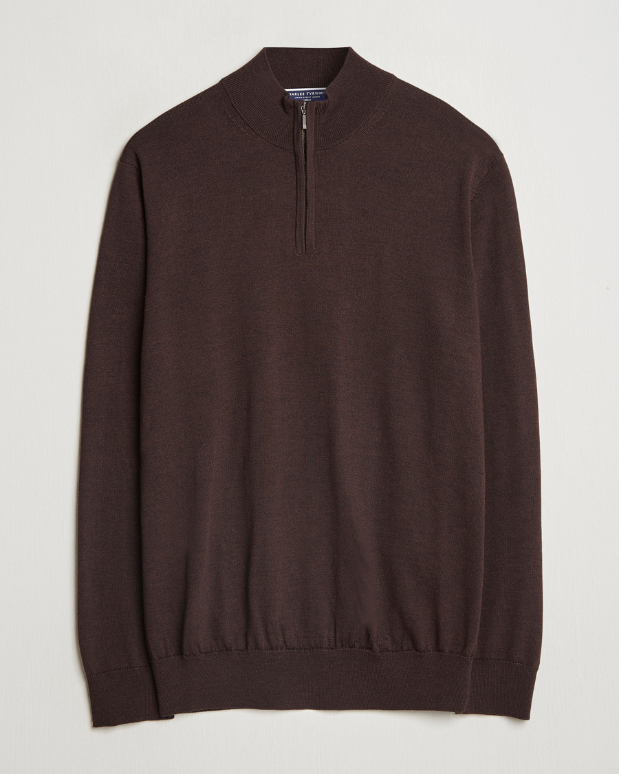 Herren | Pullover | Charles Tyrwhitt | Pure Merino Zip Neck Jumper Chocolate Brown