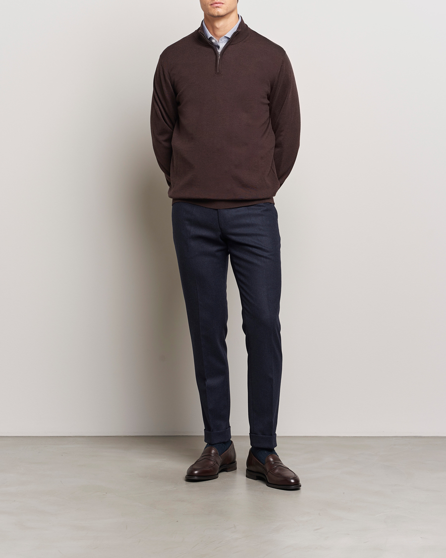 Herren | Pullover | Charles Tyrwhitt | Pure Merino Zip Neck Jumper Chocolate Brown