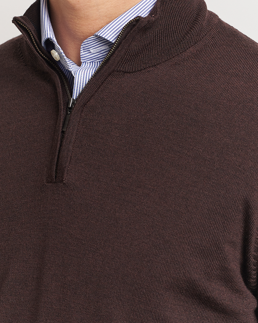 Herren | Pullover | Charles Tyrwhitt | Pure Merino Zip Neck Jumper Chocolate Brown