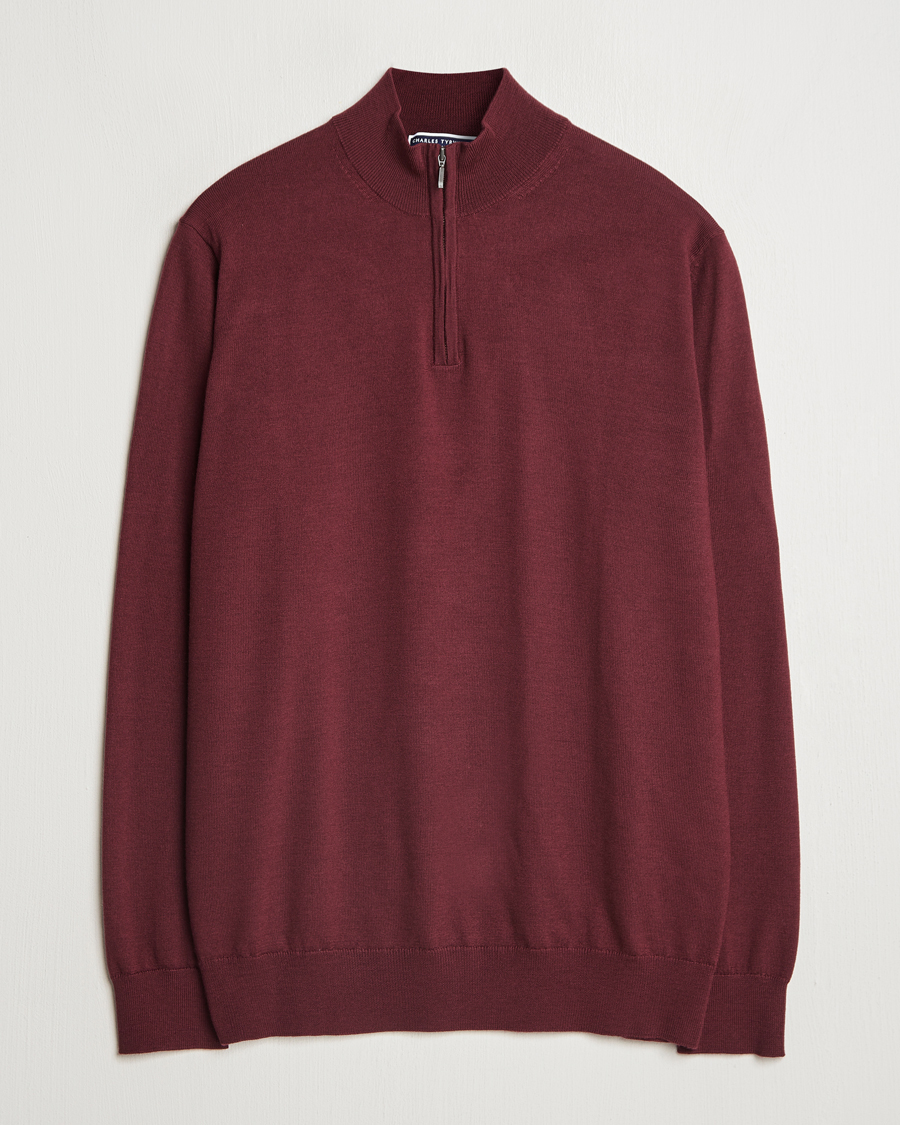 Herren | Pullover | Charles Tyrwhitt | Pure Merino Zip Neck Jumper Burgundy Red