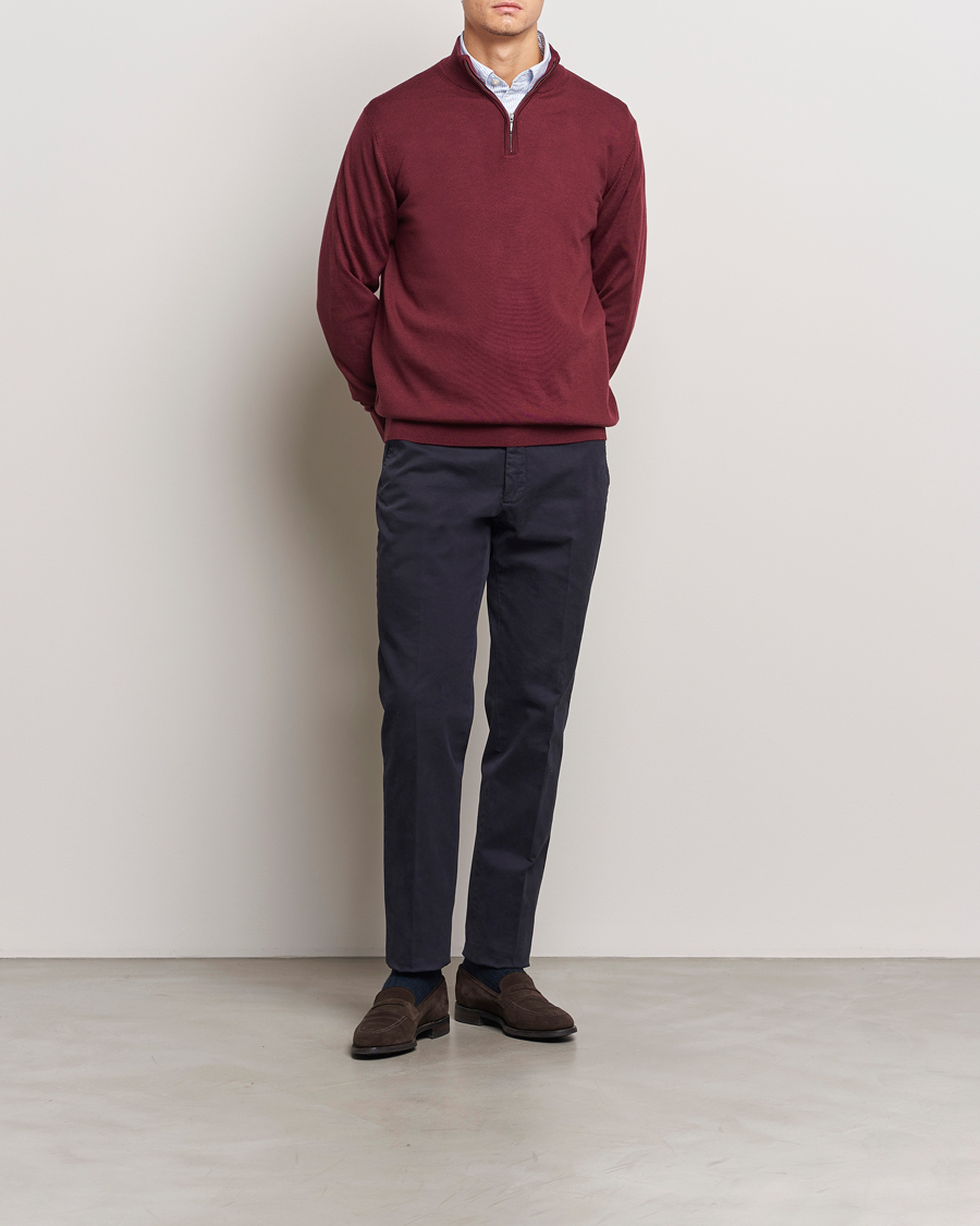 Herren | Pullover | Charles Tyrwhitt | Pure Merino Zip Neck Jumper Burgundy Red