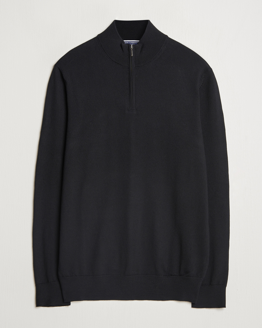 Herren | Pullover | Charles Tyrwhitt | Pure Merino Zip Neck Jumper Black