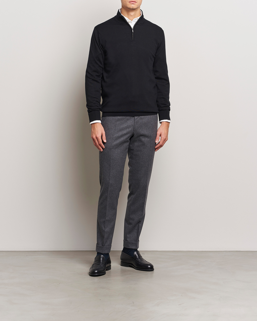 Herren | Pullover | Charles Tyrwhitt | Pure Merino Zip Neck Jumper Black