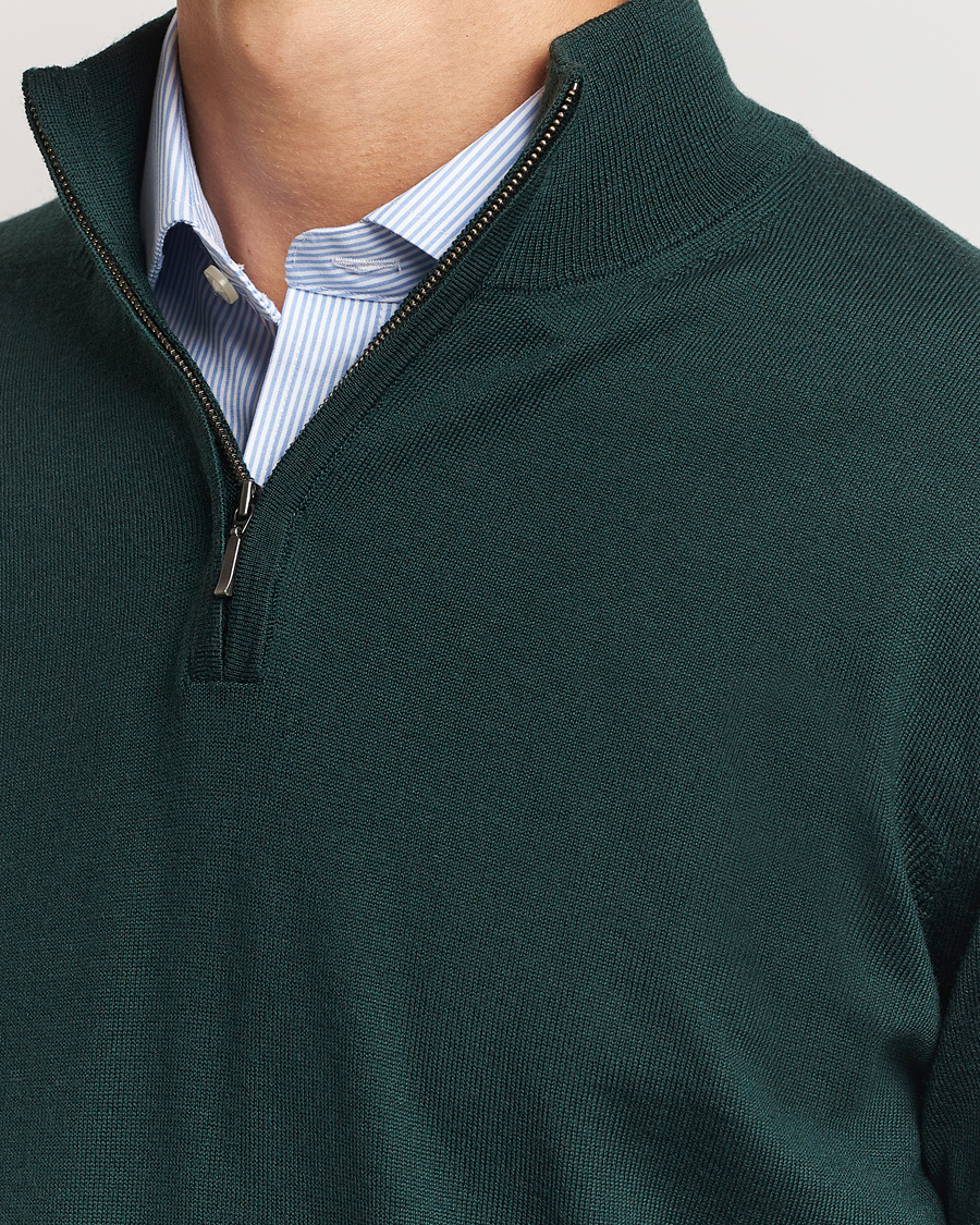 Herren | Pullover | Charles Tyrwhitt | Pure Merino Zip Neck Jumper Forest Green