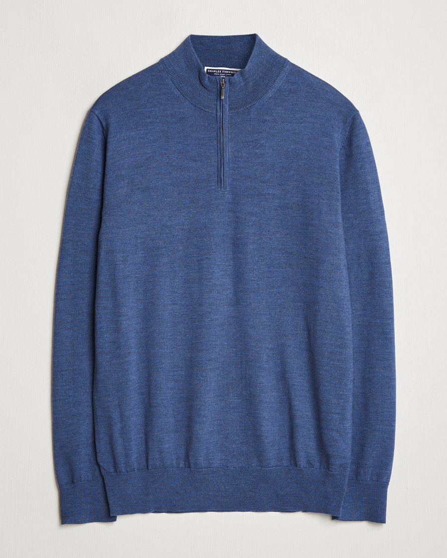 Herren | Pullover | Charles Tyrwhitt | Pure Merino Zip Neck Jumper Indigo Blue