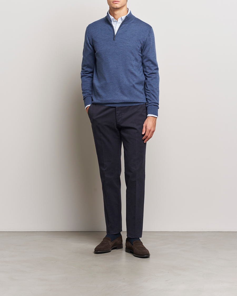 Herren | Pullover | Charles Tyrwhitt | Pure Merino Zip Neck Jumper Indigo Blue