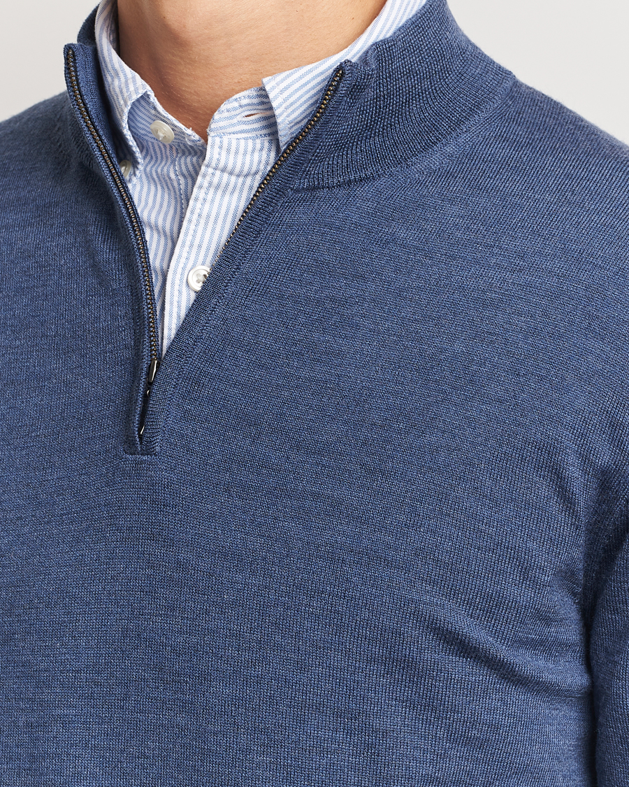 Herren | Pullover | Charles Tyrwhitt | Pure Merino Zip Neck Jumper Indigo Blue
